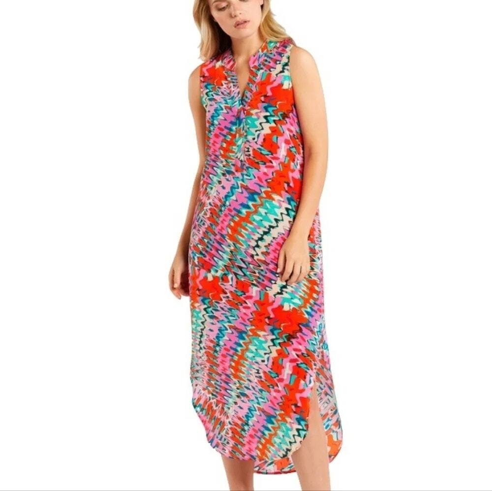 Marie Oliver Ellis Silk Psychedelic Tie Dye Silk Midi Tank Dress Medium M